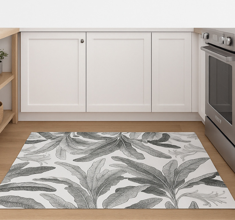 Kitchen vinyl rug in elegant grey palm design - TenStickers