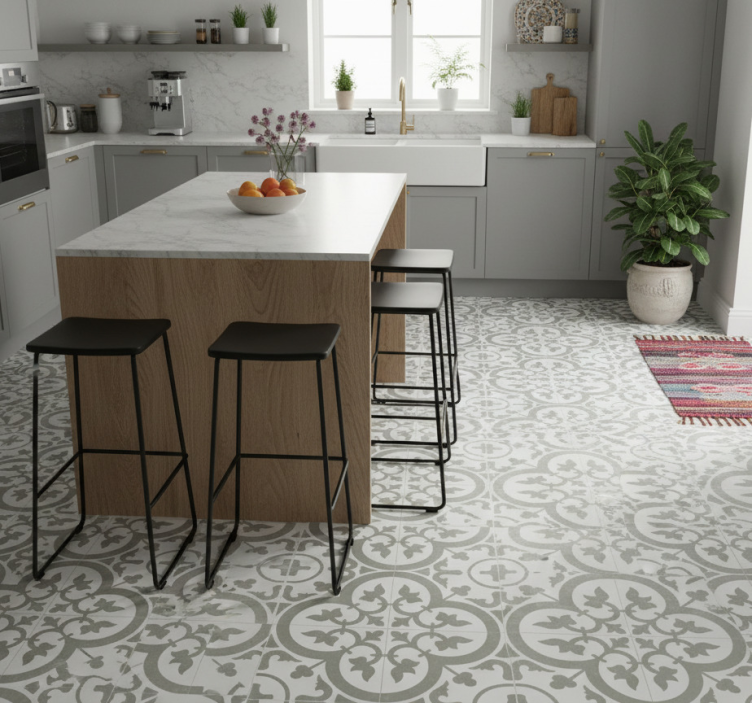 Kitchen vinyl rug in evergreen fog moroccan tile - TenStickers