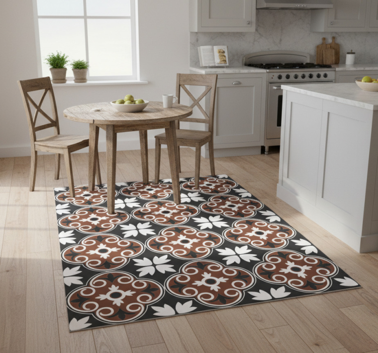 Kitchen vinyl rug in gray and brown vintage pattern - TenStickers