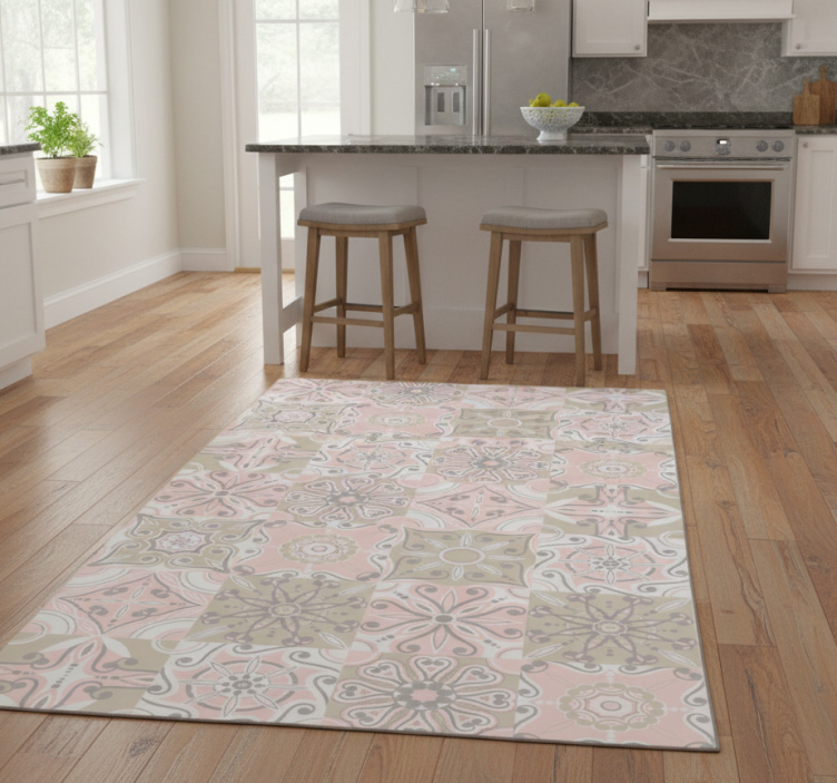 Kitchen vinyl rug in pink and grey tile - TenStickers