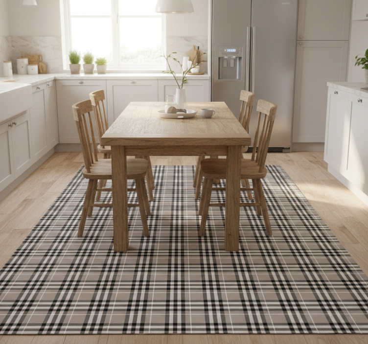 Kitchen vinyl rug in traditional grey tartan pattern - TenStickers