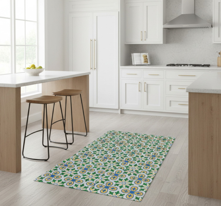 Kitchen vinyl rug in yellow and blue portuguese tile - TenStickers