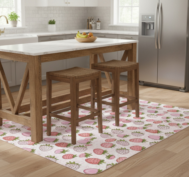 Kitchen vinyl rug seamless pink and red strawberries - TenStickers