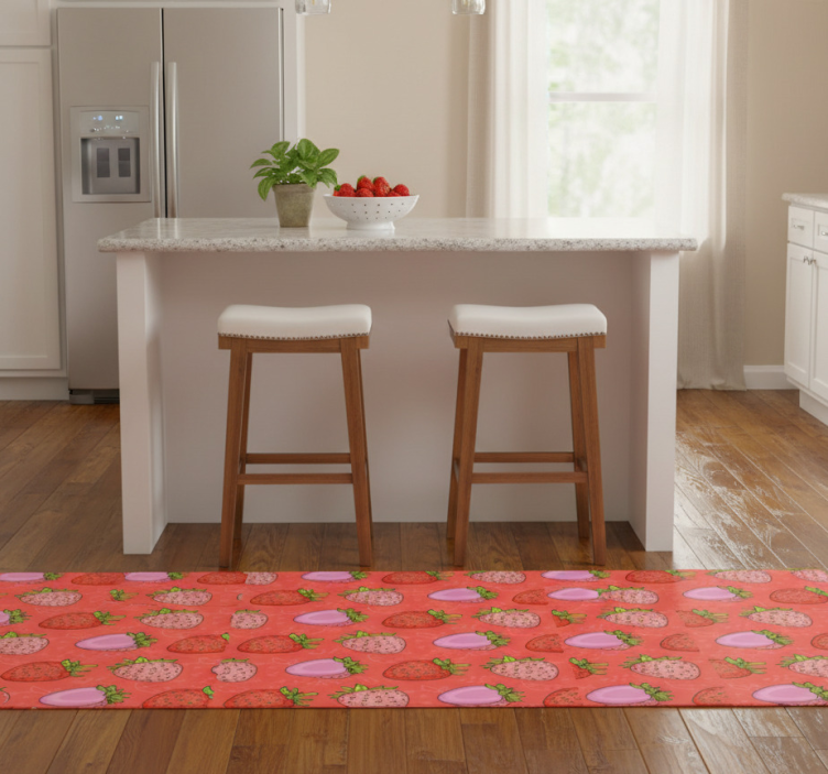 Kitchen vinyl rug seamless red and pink strawberries - TenStickers