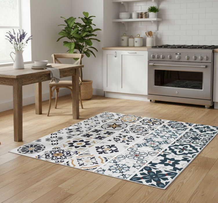 Kitchen vinyl rug vintage tile decals - TenStickers