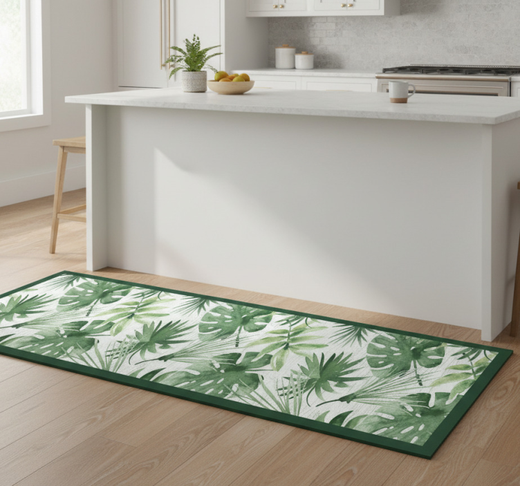 Kitchen vinyl rug watercolor tropical leaves - TenStickers