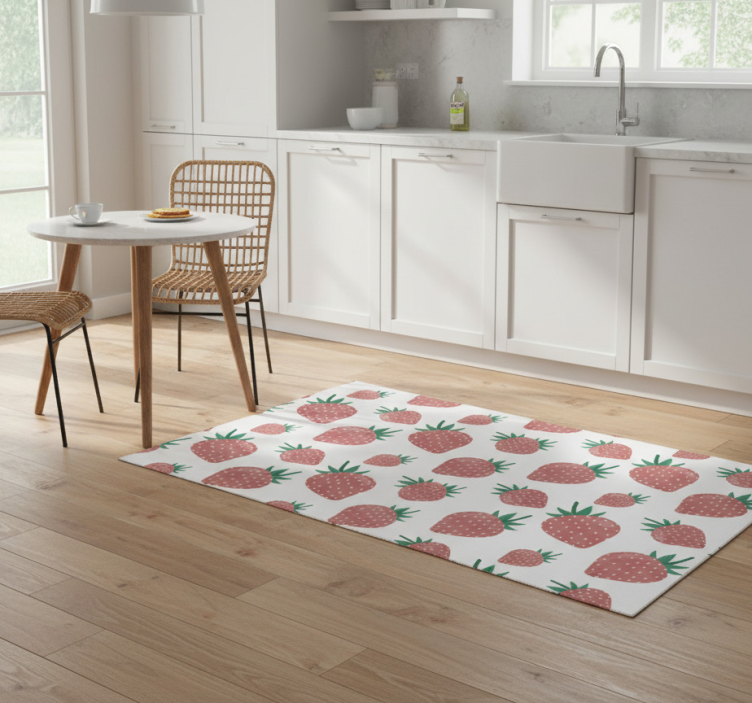 Kitchen vinyl rug with colorful handwritten strawberries - TenStickers