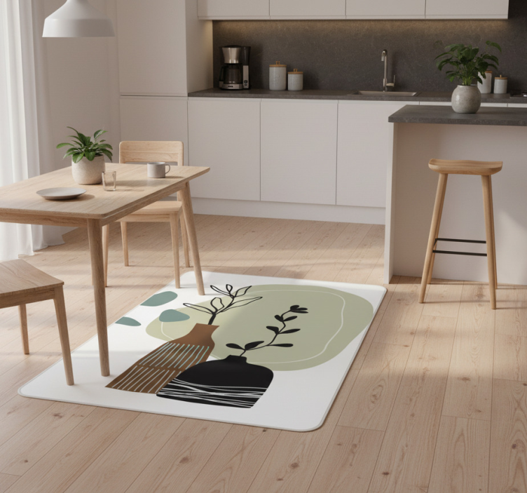 Kitchen vinyl rug with colorful leaves in vase - TenStickers