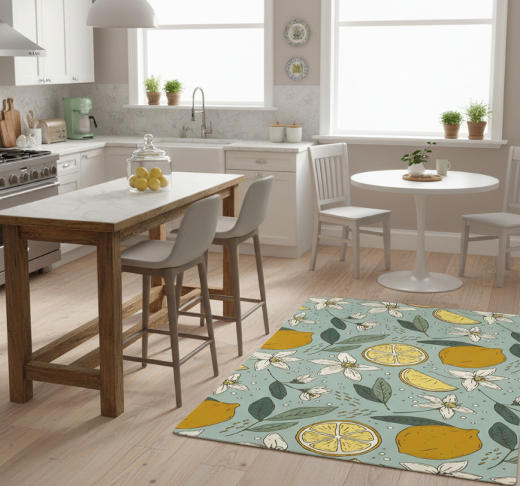 Kitchen vinyl rug with colorful lemon design - TenStickers