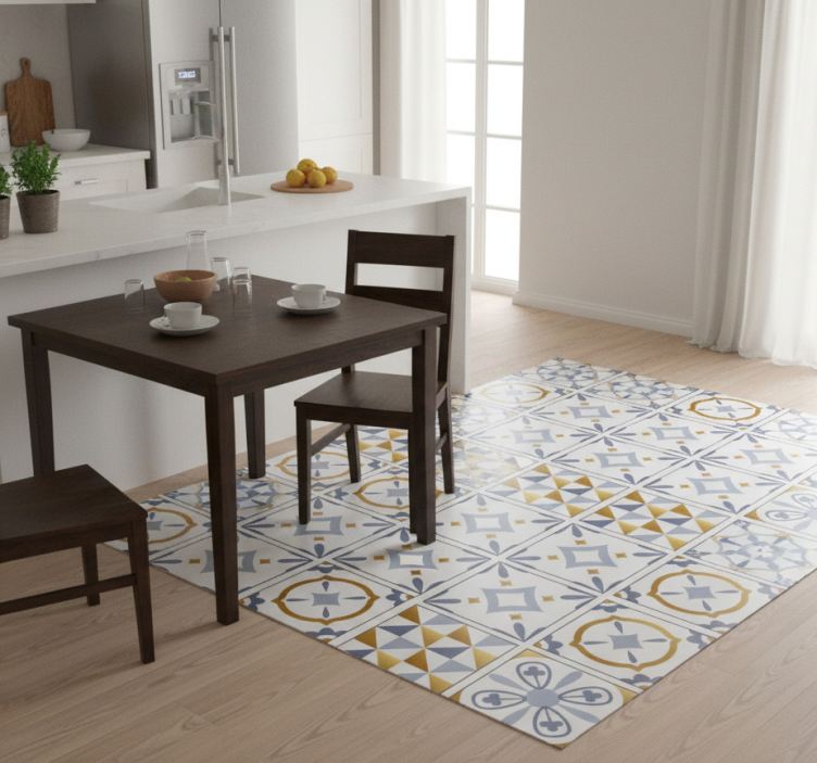 Kitchen vinyl rug with golden effect tile design - TenStickers