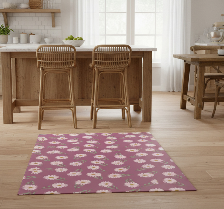 Kitchen vinyl rug with little pink daisies pattern - TenStickers