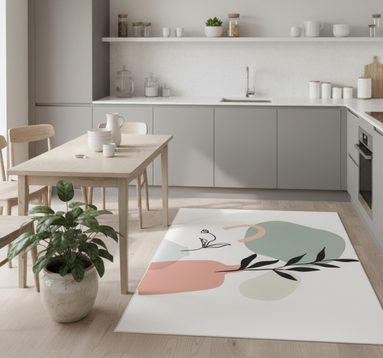 Kitchen vinyl rug with minimalistic colored leaves - TenStickers