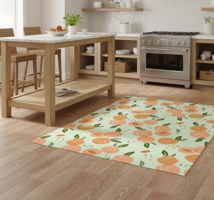 Kitchen vinyl rug with peaches on green background - TenStickers