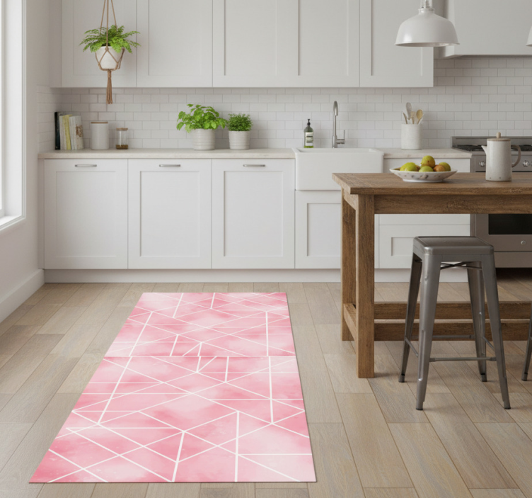 Kitchen vinyl rug with pink triangles pattern - TenStickers