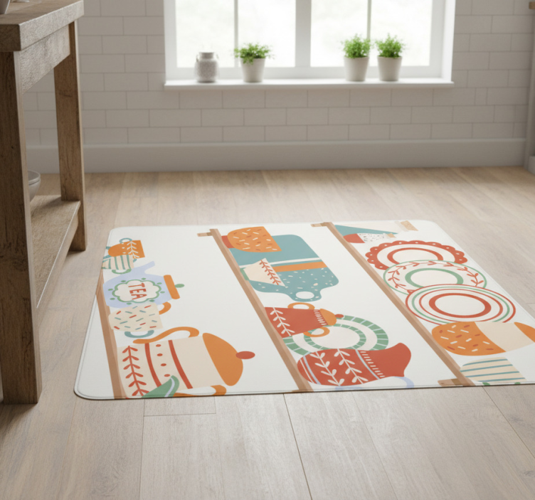 Kitchen vinyl rug with tableware on shelf - TenStickers