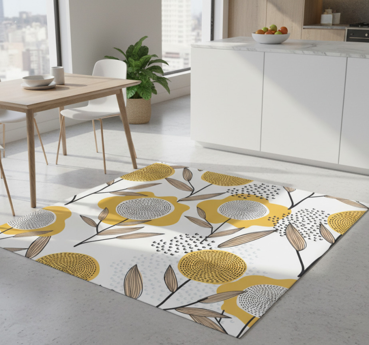 Kitchen vinyl rug with yellow abstract floral design - TenStickers