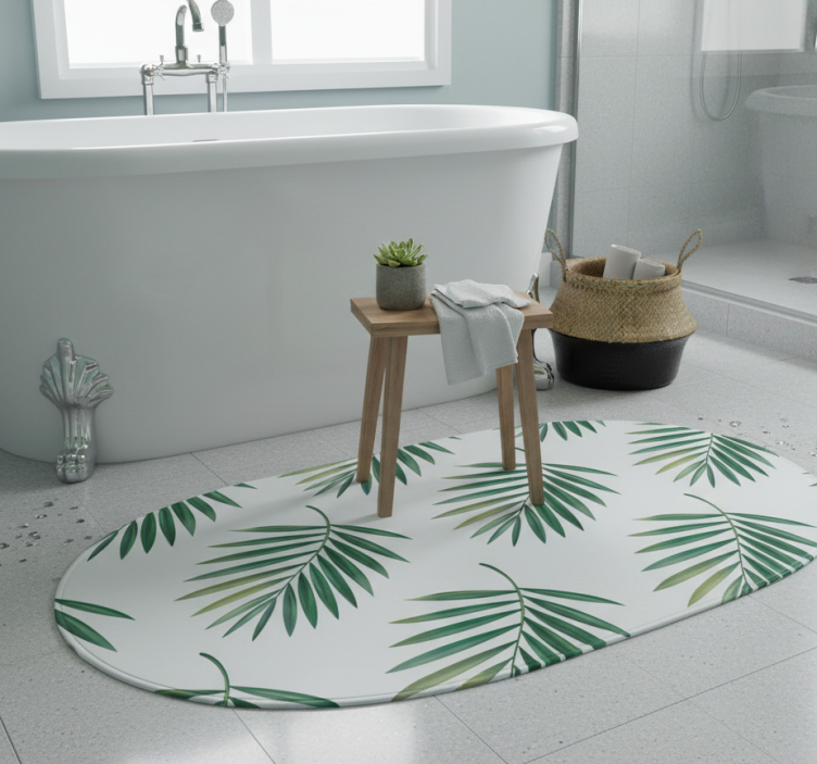 Leaf palm bathroom vinyl rug - TenStickers