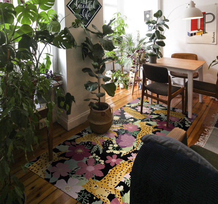 Leopard Floral Pattern animal vinyl rug - TenStickers