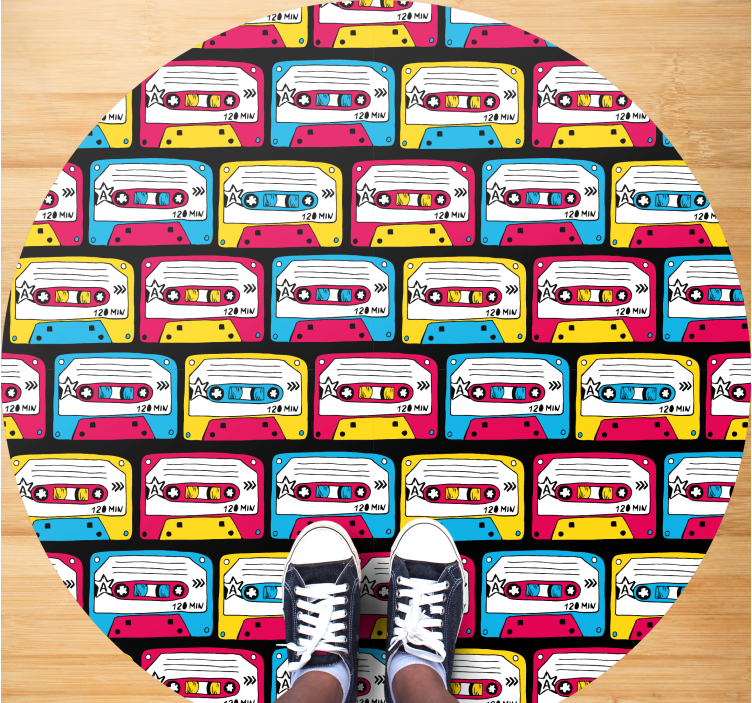 Vintage vinyl rug with vibrant cassette tapes - TenStickers