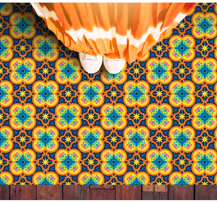 Lively Floral Illustration living room vinyl rug - TenStickers