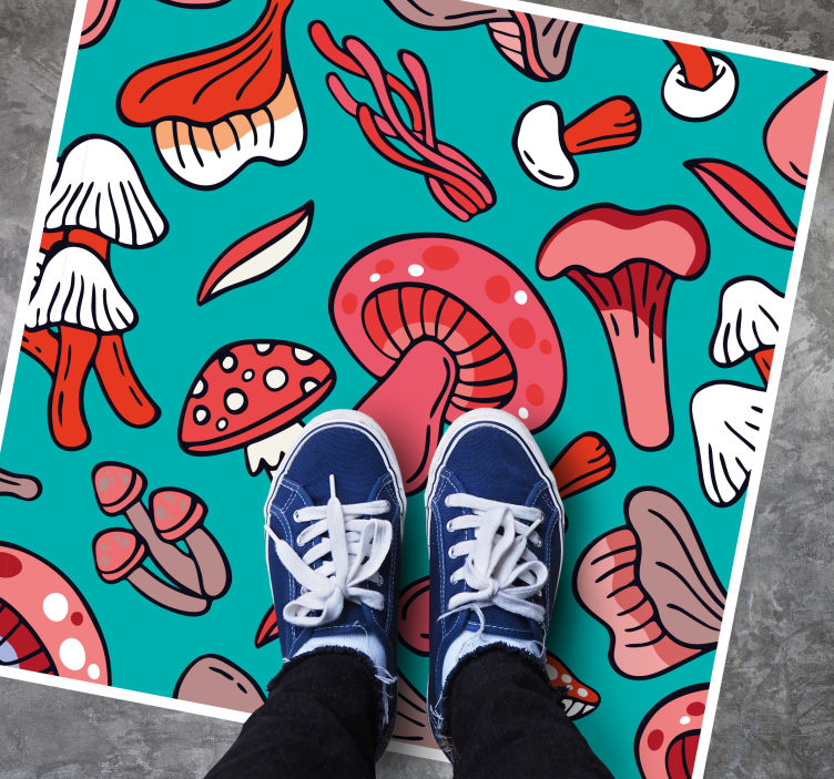Lively Mushroom Print nature vinyl rug - TenStickers