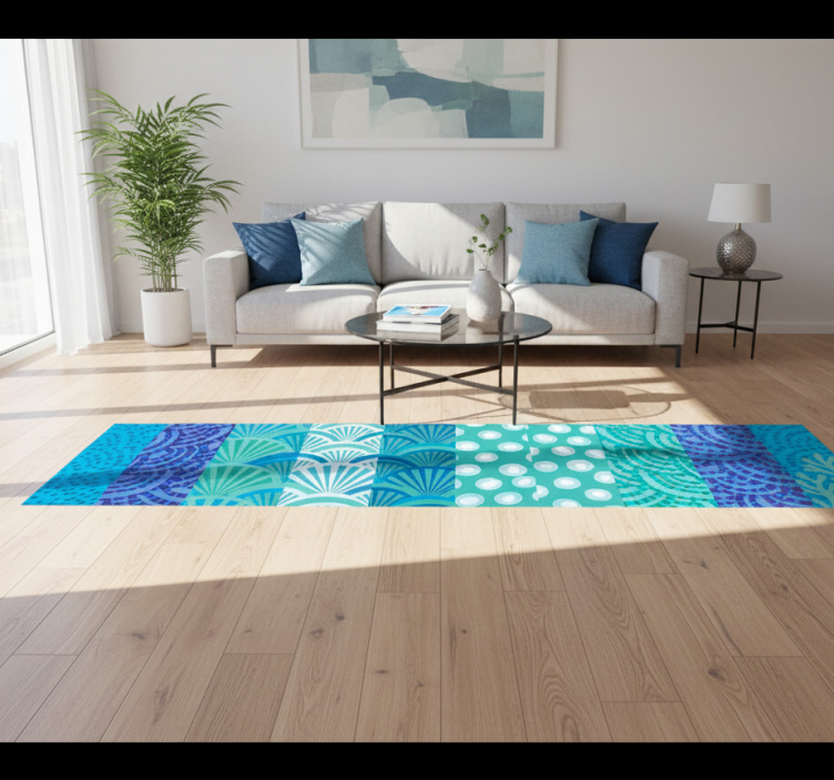Living room vinyl rug in turquoise ocean design - TenStickers