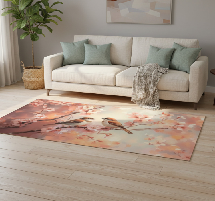 Living room vinyl rug two birds on a branch - TenStickers
