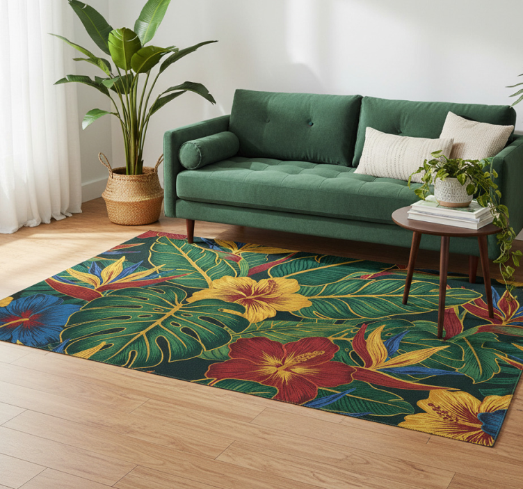 Living room vinyl rug with exotic plant design - TenStickers