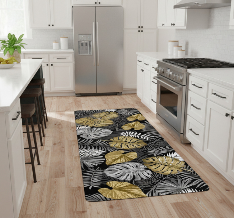 Luxurious gilded jungle kitchen vinyl rug - TenStickers