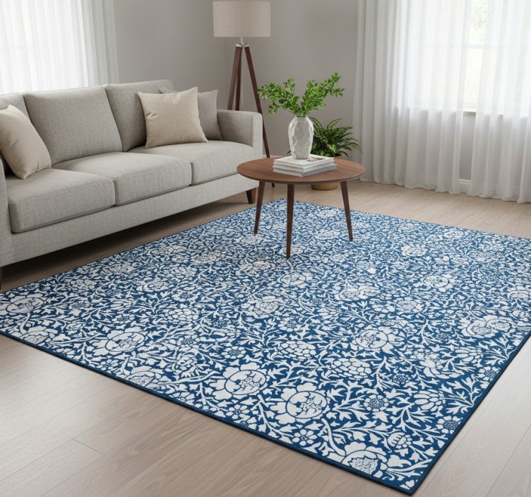 Marine blue floral vinyl rug - TenStickers