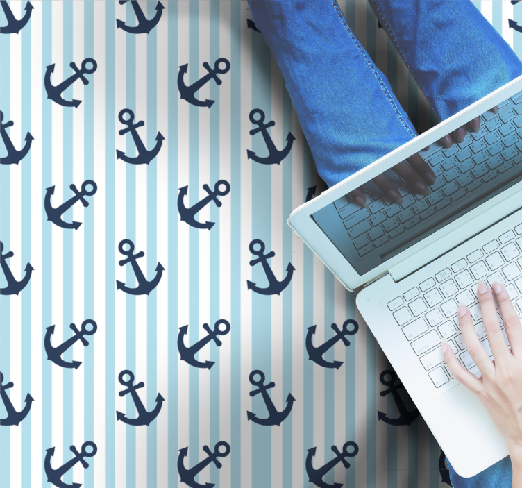 Maritime Anchor Motif striped vinyl rug - TenStickers