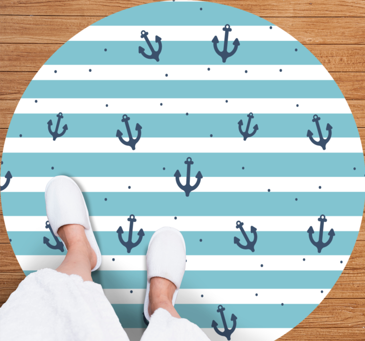 Blue maritime stripes bathroom vinyl rug - TenStickers