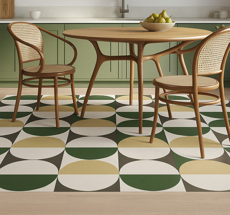 Mid-Century Circular Pattern dining room vinyl rug - TenStickers