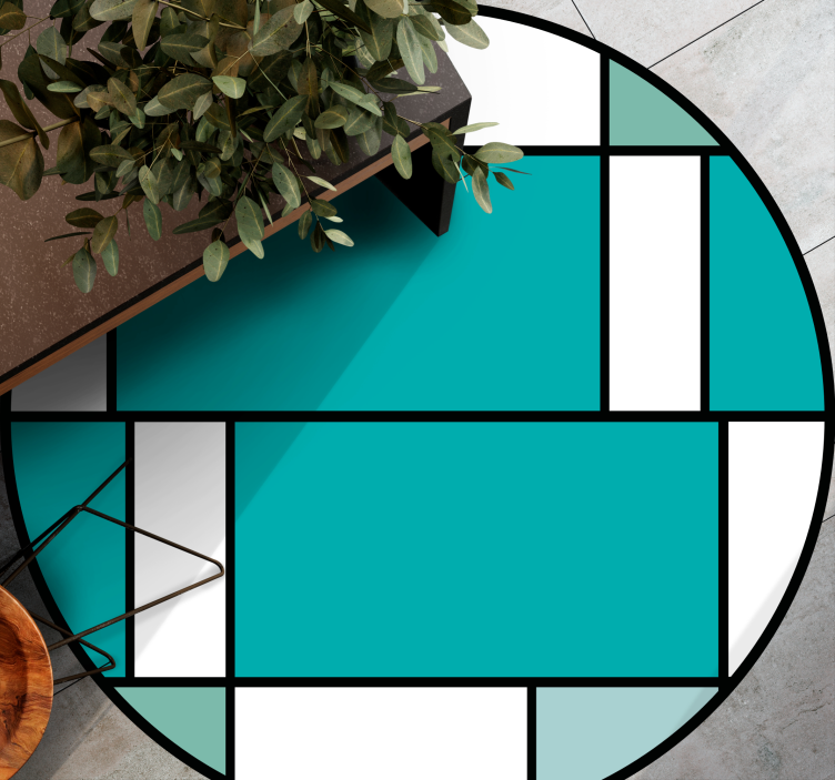 Modern vinyl rug with geometric turquoise design - TenStickers