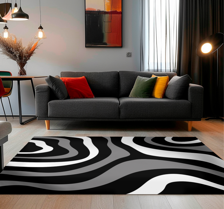 Modern waves black vinyl rug - TenStickers