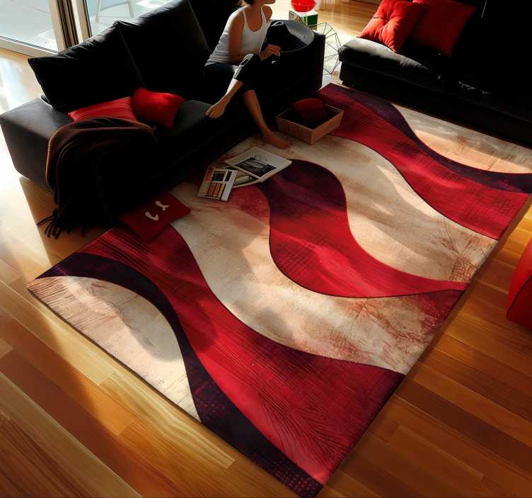 Modern waves pattern red vinyl rug - TenStickers
