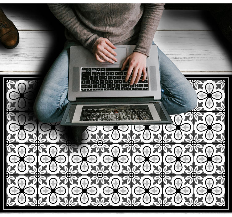 Grey floral motif tile vinyl rug - TenStickers