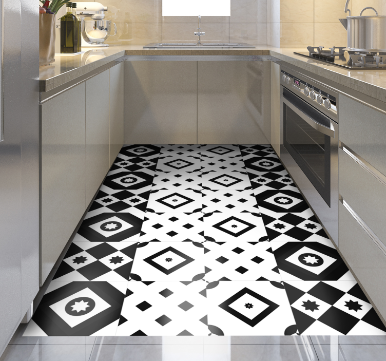 Monochrome geometric shapes kitchen vinyl rug - TenStickers