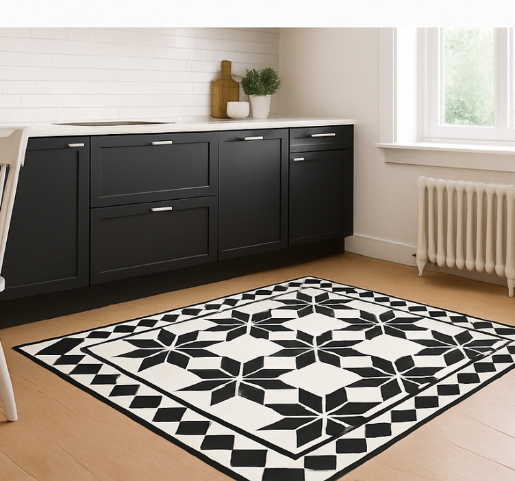 Monochrome star tile pattern  kitchen vinyl rug - TenStickers