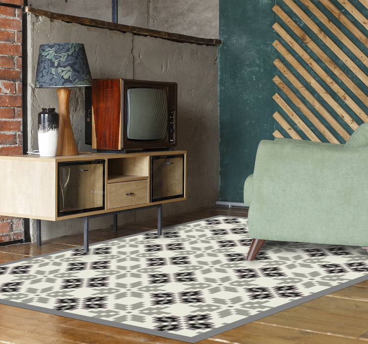 Monochrome tile pattern tile vinyl rug - TenStickers