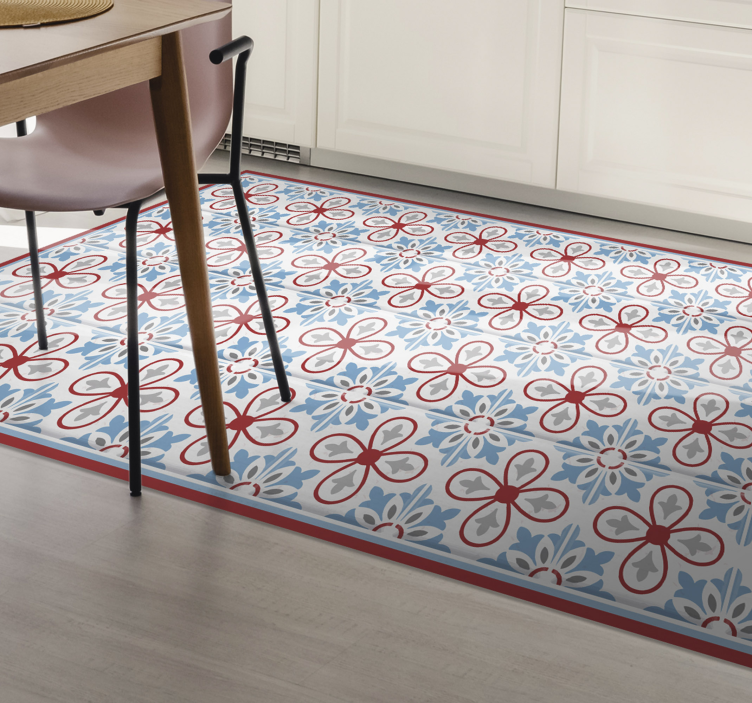 Blue and red moroccan tiles vinyl kitchen mat - TenStickers