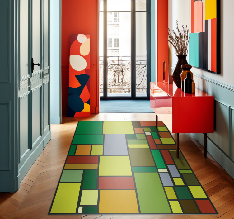 Multicoloured retro mosaic patterned vinyl rug - TenStickers