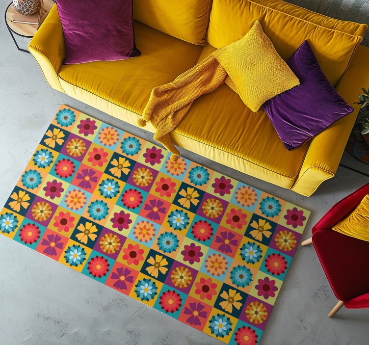 Multicolour hippie flowers tile carpet - TenStickers