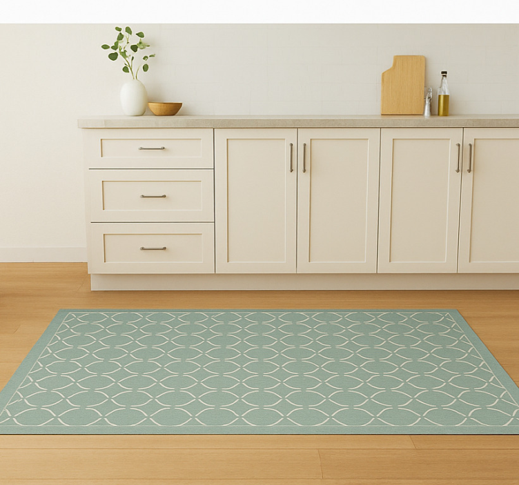 Muted celadon lattice kitchen vinyl rug - TenStickers