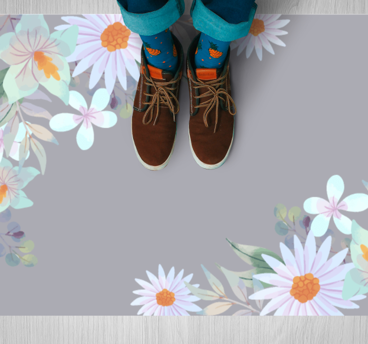 Natural edge design floral vinyl rug - TenStickers