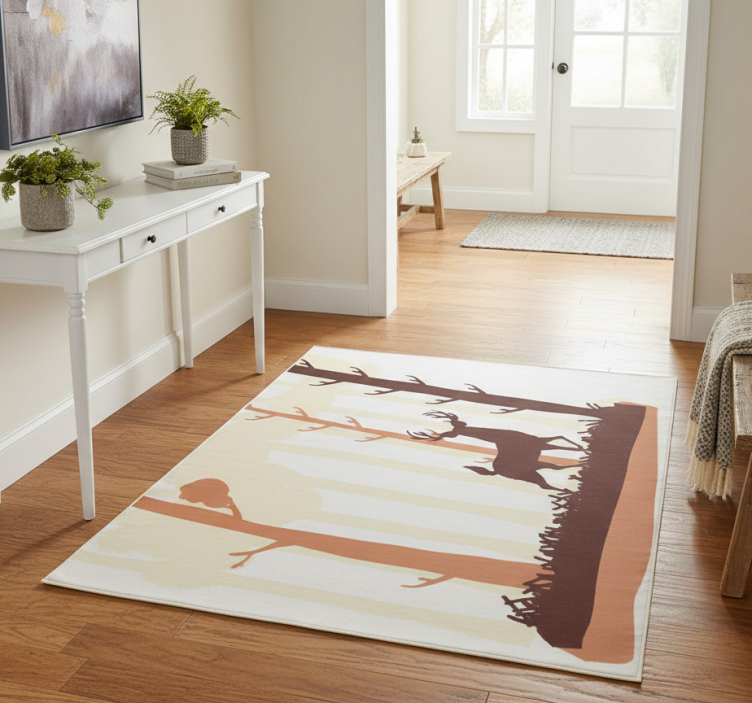 Nature vinyl rug featuring brown forest and deer - TenStickers