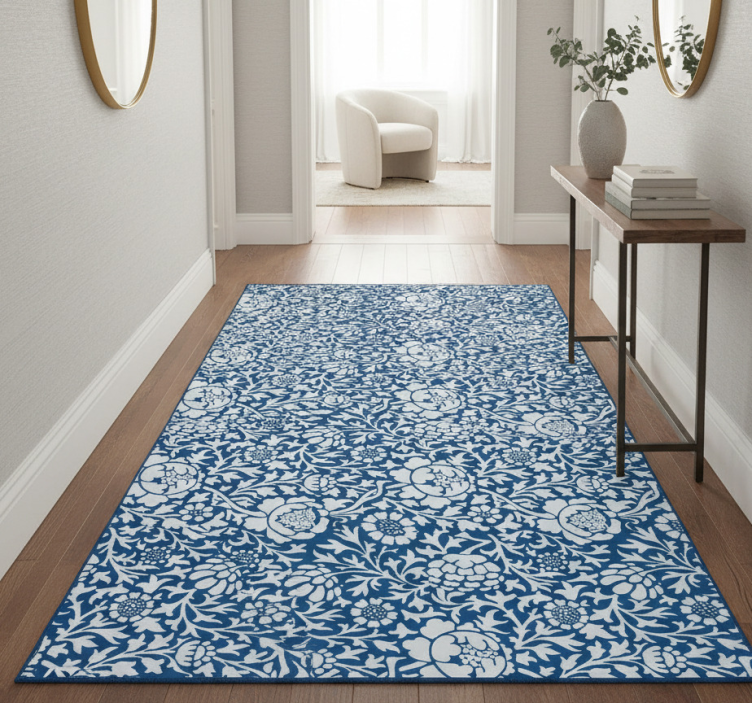 Nature vinyl rug in marine blue flora - TenStickers
