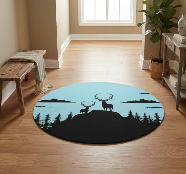 Nature vinyl rug mountain with deer - TenStickers