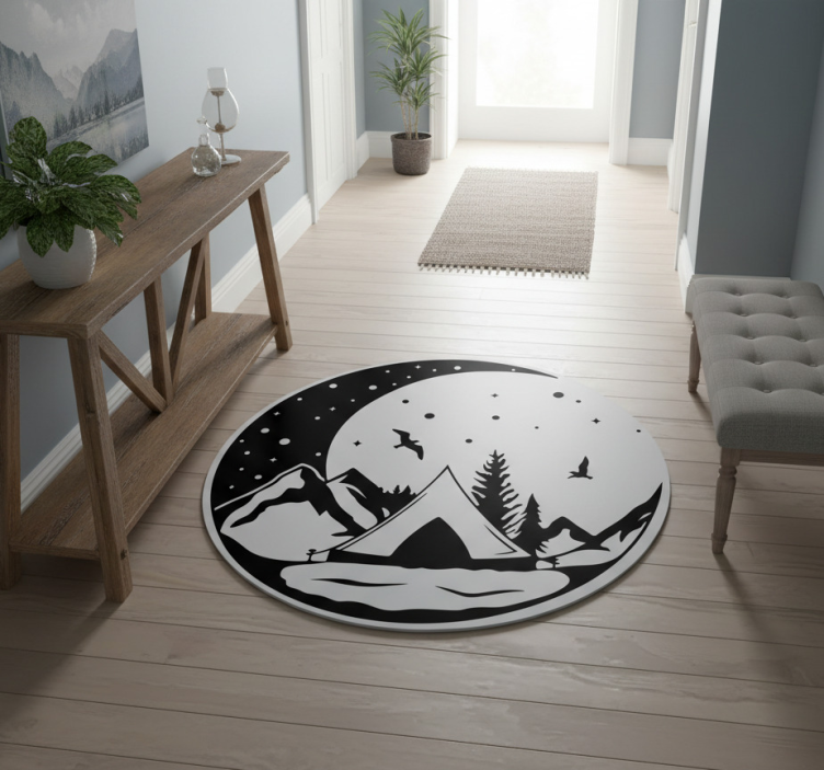 Nature vinyl rug mountains and moon night - TenStickers