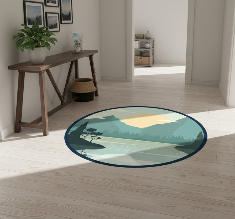 Nature vinyl rug serene mountain reflection - TenStickers